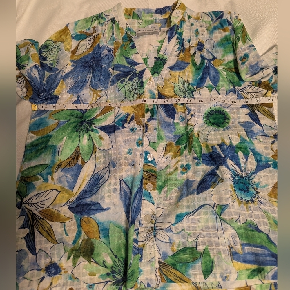 Alfred Dunner Blue Green Floral Blouse 100% Cotton - Picture 7 of 7